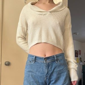 Urban Outfitters Cream Cropped Knit Sweater w/ Unique Nautical Collar Size M